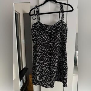 Black and white mini floral dress with adjustable tie straps